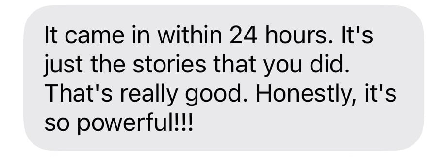 Client message: it came in within 24 hours, honestly it's so powerful