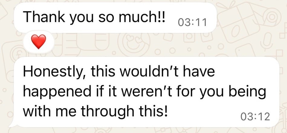 Client message: this wouldn't have happened if it weren't for you being with me
